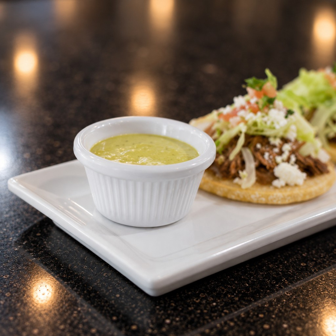 Sopes with shredded meat, lettuce, queso fresco, and salsa verde at Salsa Roja Dallas