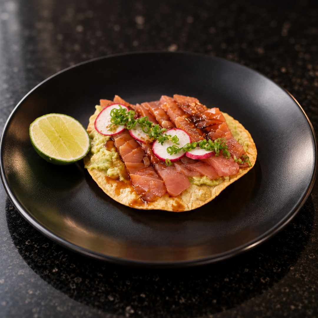 Tostada de ceviche de pescado with avocado, radish, and lime at Salsa Roja Dallas